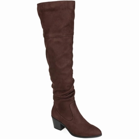 Wczivia Womens Vegan Leather Extra Wide Calf Knee-High Boots Low Heel