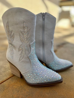 Soft Insole Water Resistant Women's Rhinestone Booties* In Lux Grey