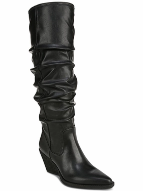 Cold resistant Fashionable Utility Riau Womens Faux Leather Wide Calf Knee-High Boots