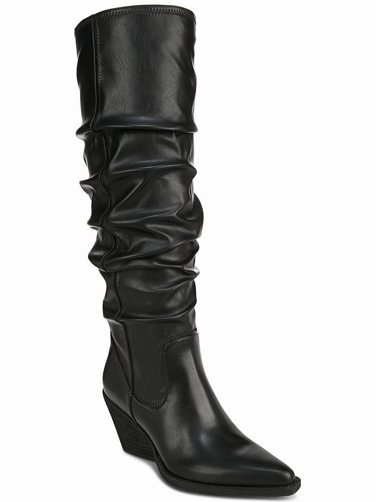 Cold resistant Fashionable Utility Riau Womens Faux Leather Wide Calf Knee-High Boots