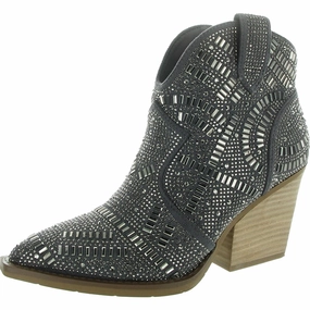 One Day Womens Embellished Faux Suede Booties Young Professional Elasticated