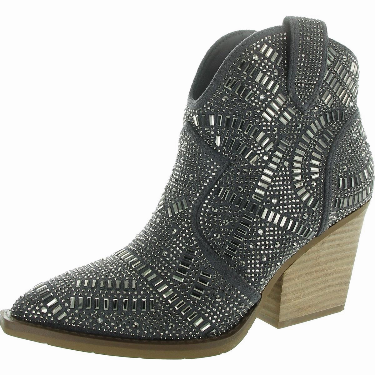 One Day Womens Embellished Faux Suede Booties Young Professional Elasticated