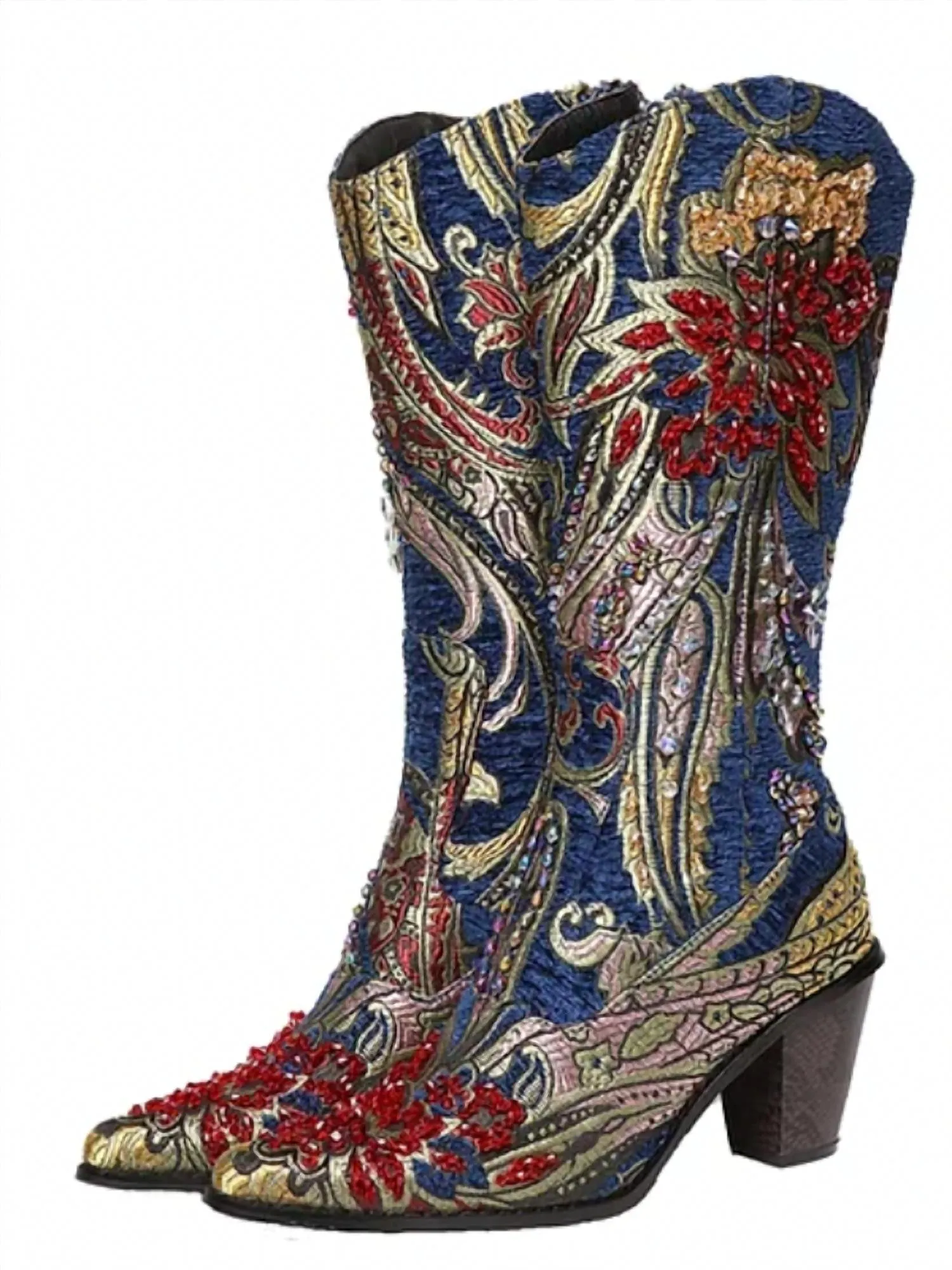 Crystal Embellished Boot In Blue Pointed Toe Party time