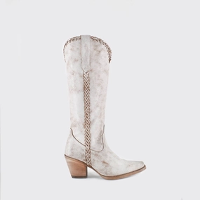 Women's Kenia Cowgirl Leather Boots In White Stable Support Weather Resistant User Rugged Design
