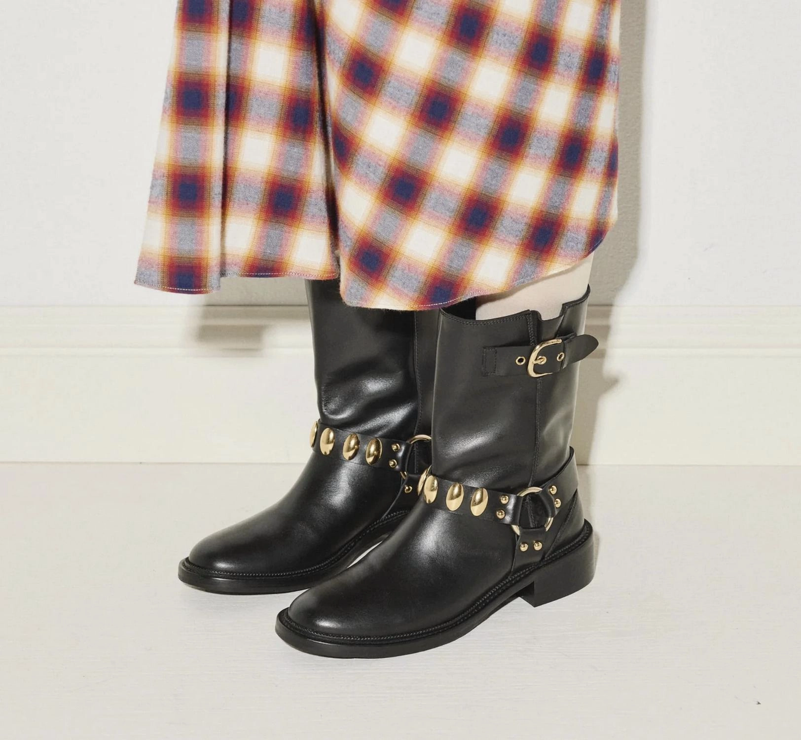 Aeri Moto Boot In Black Calf W/ Gold Breathable River Crossing Slip Resistant Mountain Climber