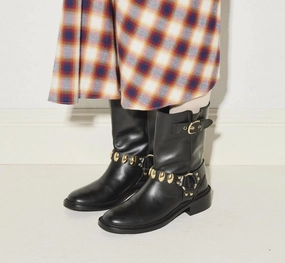 Aeri Moto Boot In Black Calf W/ Gold Breathable River Crossing Slip Resistant Mountain Climber