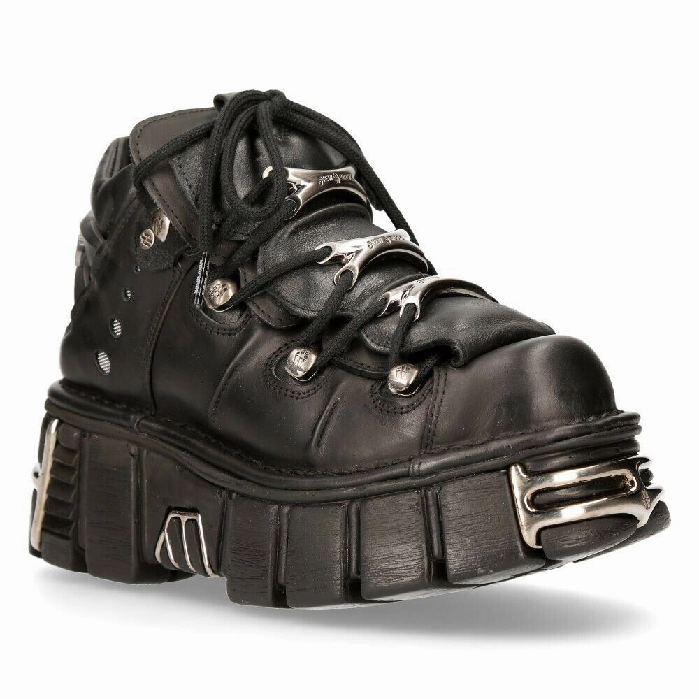 New Rock Black Gothic Ankle Boots-106-S1 Secure fit Long Last
