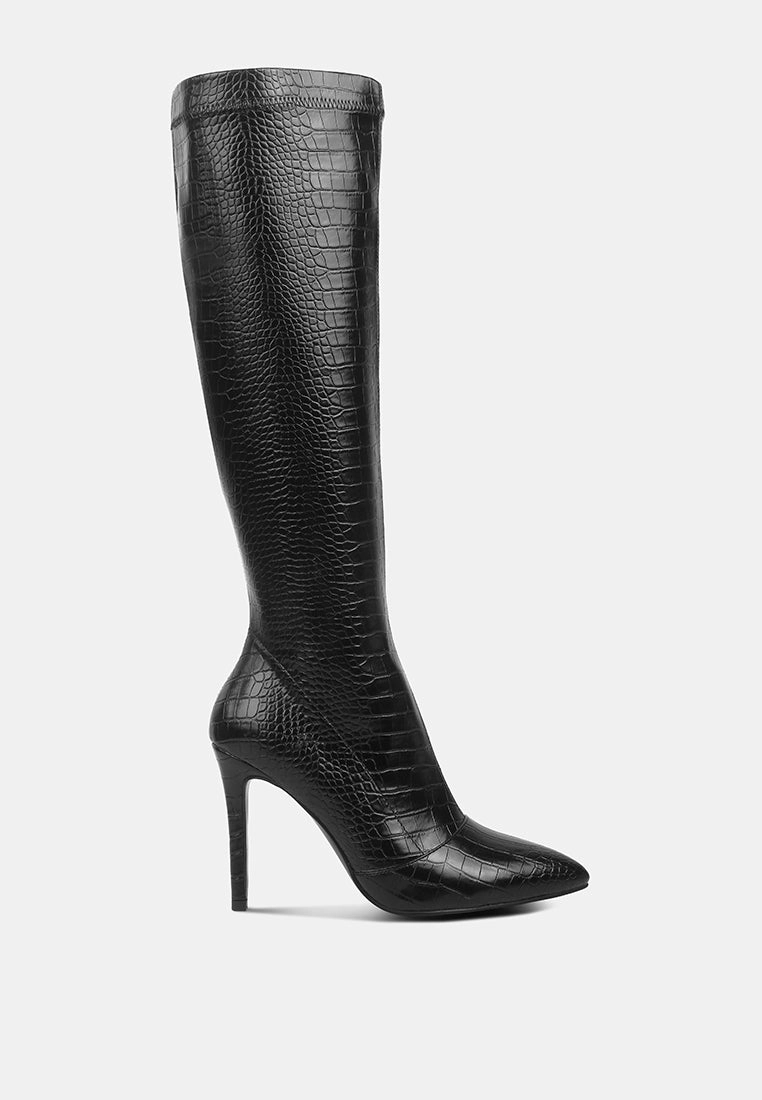 Handmade Craft Casual wheedle croc high heeled calf boots