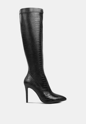 Handmade Craft Casual wheedle croc high heeled calf boots