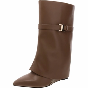 Womens Fold-Over Leather Mid-Calf Boots All Weather Rough Terrain