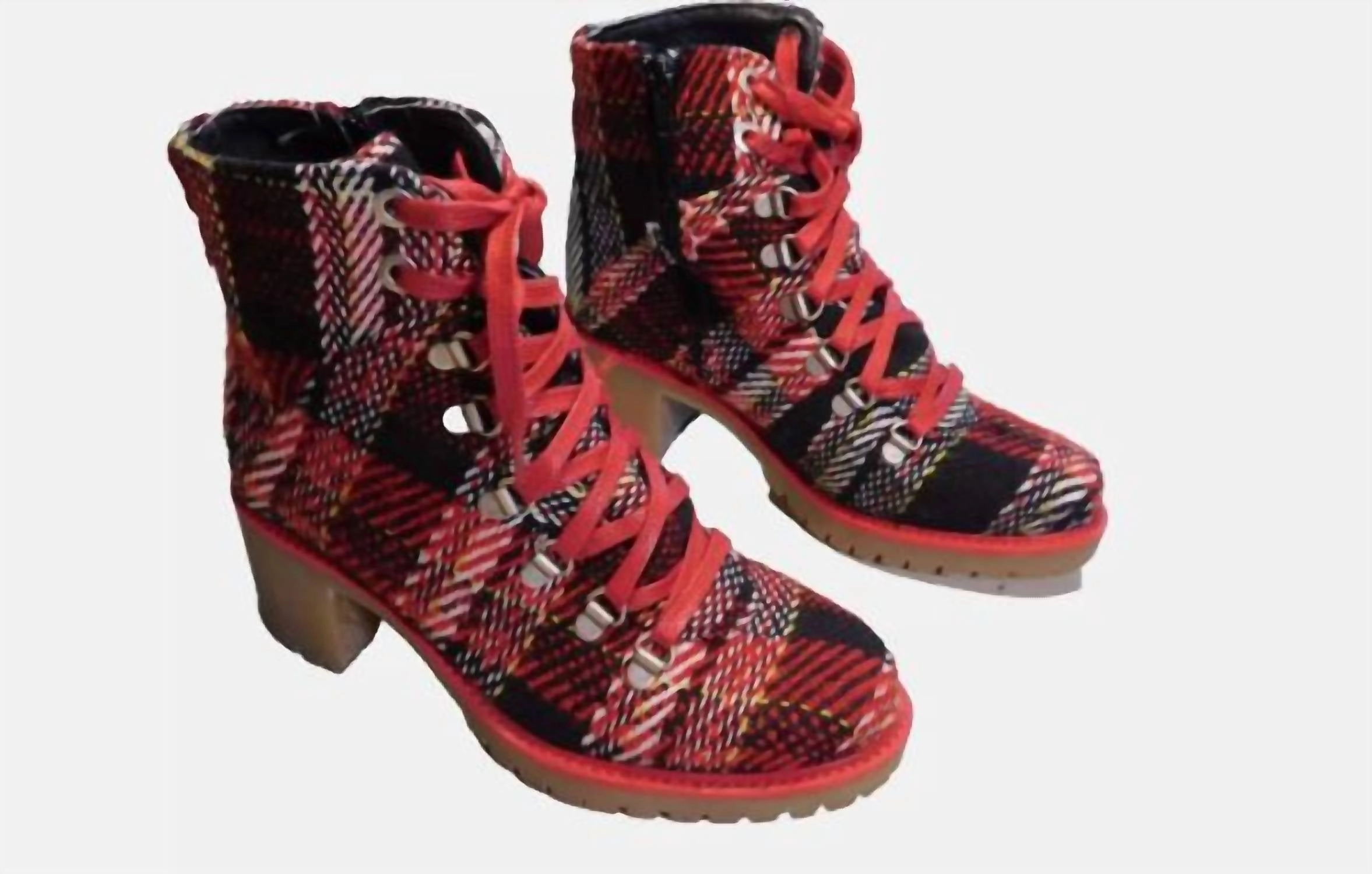 Horse Riding Women Indigo Lace Up Boots In Red Plaid