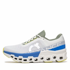 Women's DISTANCE x On Cloudmonster 2 - White/Lapis Foot Stability daylight