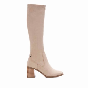 Women's Elastic Suede Boots In Beige Stylish And Functional Chunky Sole