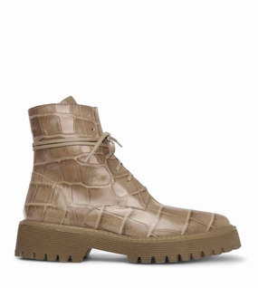 Lace Up Design Women's Emi Boots In Khaki Embossed Croc
