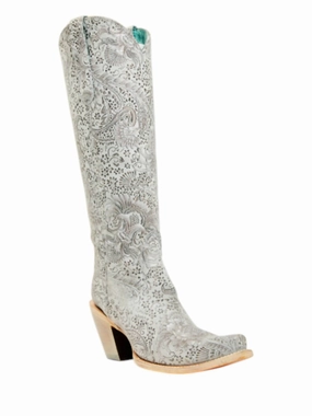 Breathable Upper Extreme Grip Women's Floral Embroidery Tall Boots In Silver