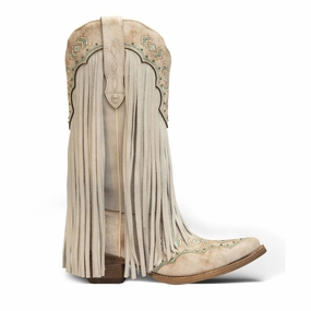Women's Franny Leather Cowgirl Boots In White Mid Top