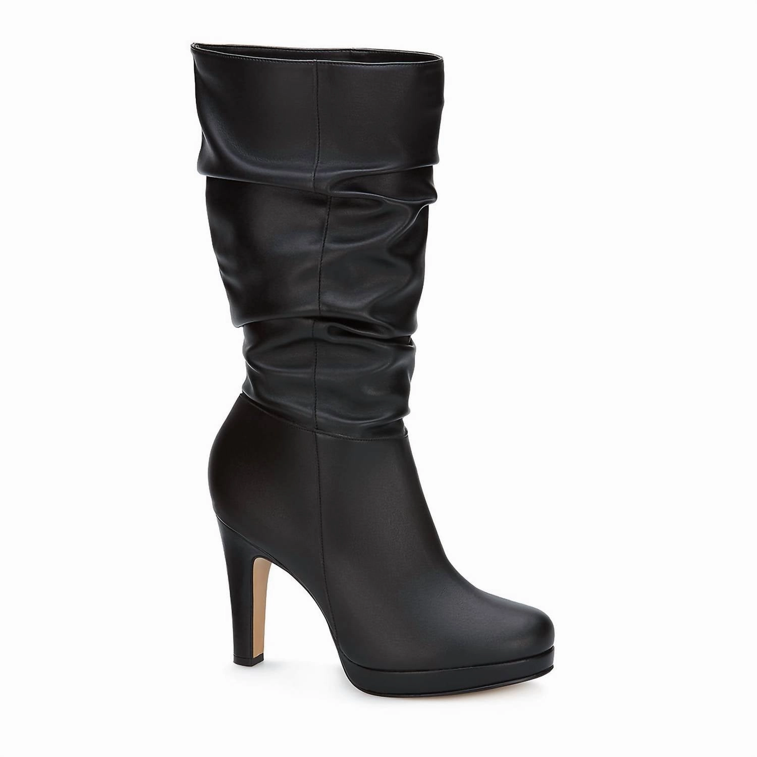 Women's High Heel Tall Slouch Boots In Black Soft Inner Lining