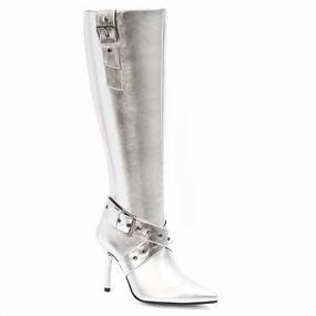 Women's Knee High Boots With Stiletto Heel In Silver Breath Flow Compact Form