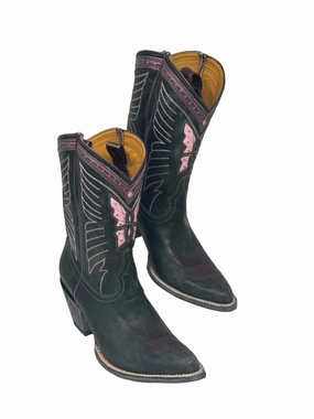 Comfortable fit Office Worker Women's Leather Butterfly Cowboy Boots In Pink
