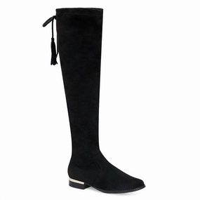 Premium Leather Women's Over The Knee Low Heel Boots In Black