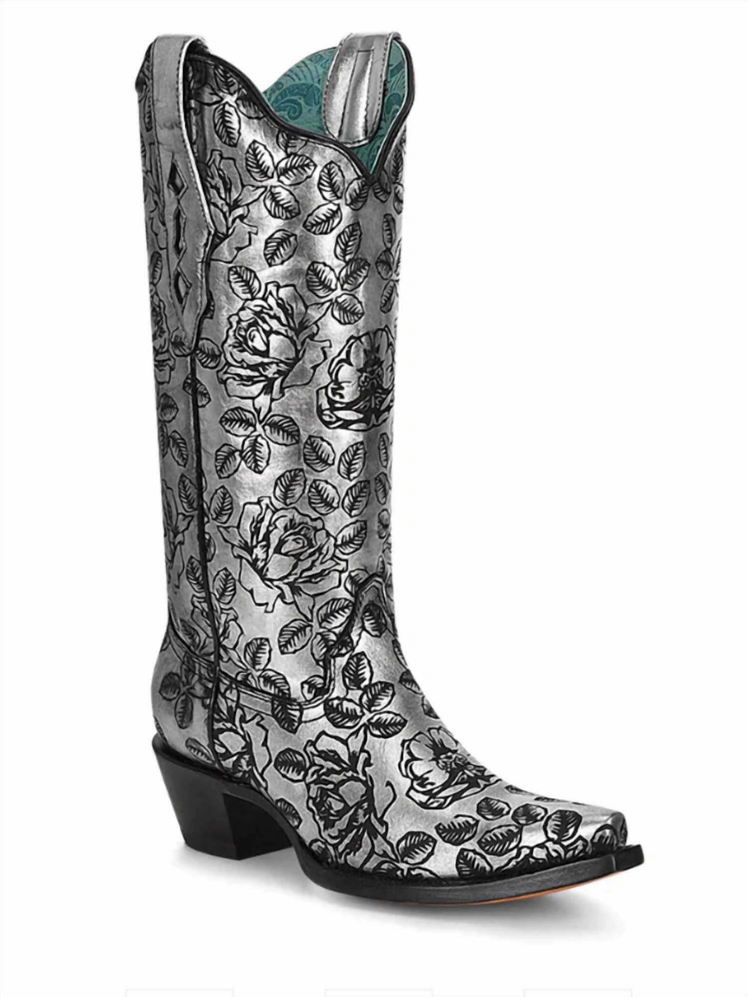 Women's Western Dress Boots In Silver/black Desert Expedition fashionable footwear