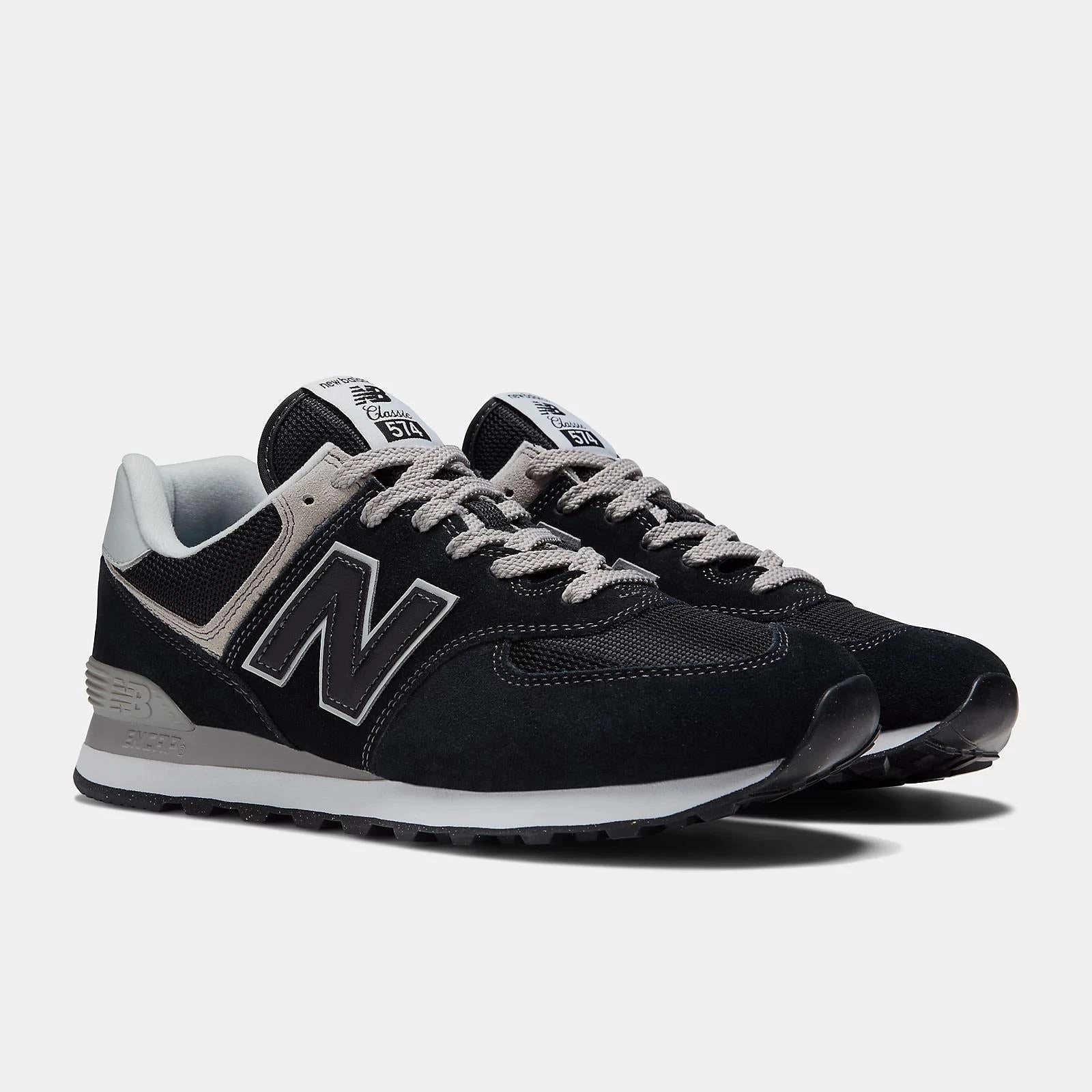 Women's Wide Fit New Balance ML574EVB Walking/Running Trainers - Exclusive - Black/White ENCAP Slim Profile Idea shock - absorbing foam shoes