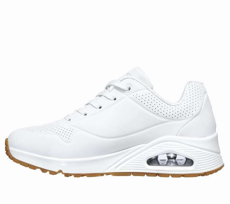 Women's Wide Fit Skechers 73690W Uno Stand On Air Walking Trainers - White Fitness Training Gear speed training running option Minimal Look
