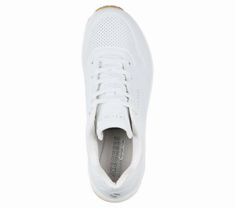 Women's Wide Fit Skechers 73690W Uno Stand On Air Walking Trainers - White Fitness Training Gear modern - brand shoes