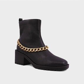 Women's Yenni Combat Boot With Chain In Black Street Sound