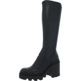 Womens Faux Leather Zipper Knee-High Boots Mesh