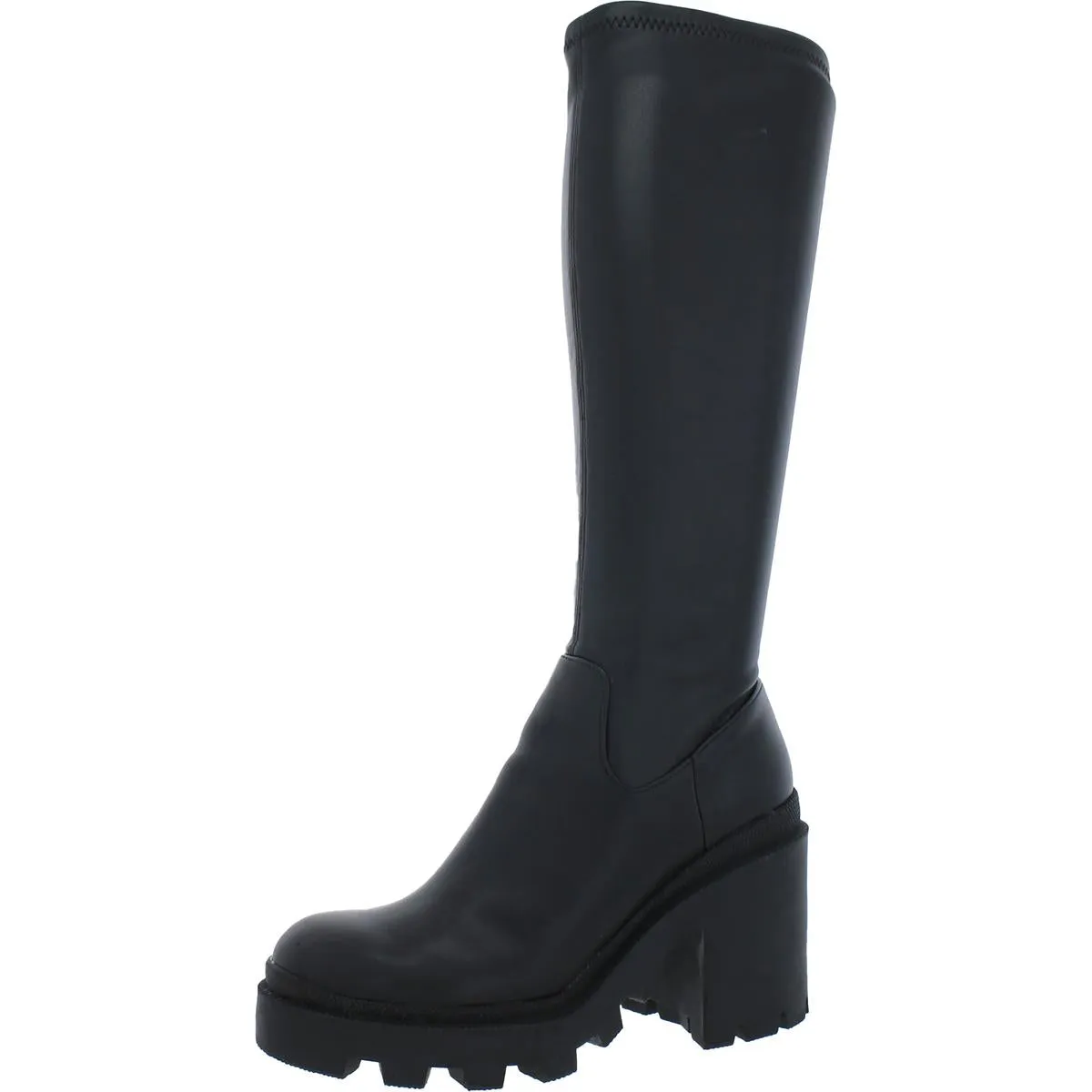 Womens Faux Leather Zipper Knee-High Boots Mesh