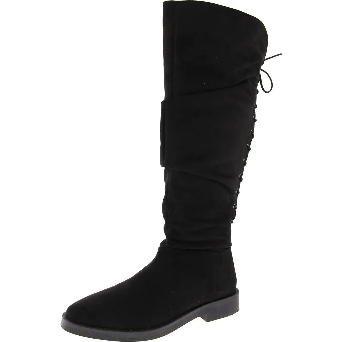 Womens Faux Suede Lace-Up Knee-High Boots Deep Grooves