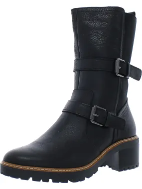 Stable Ankle Protective Upper Womens Leather Round Toe Mid-Calf Boots