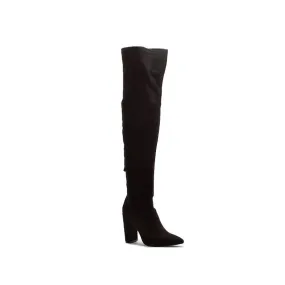 Women's Over The Knee Stretch Faux Suede Boots In Black Waterproof Cold Climate Weather Proof