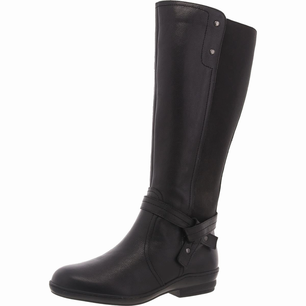 Womens Belted Leather Knee-High Boots Seamless Stitching
