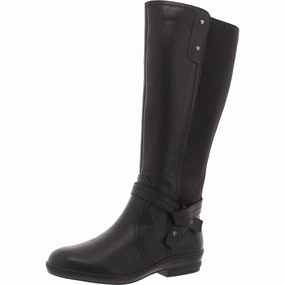 Womens Belted Leather Knee-High Boots Seamless Stitching
