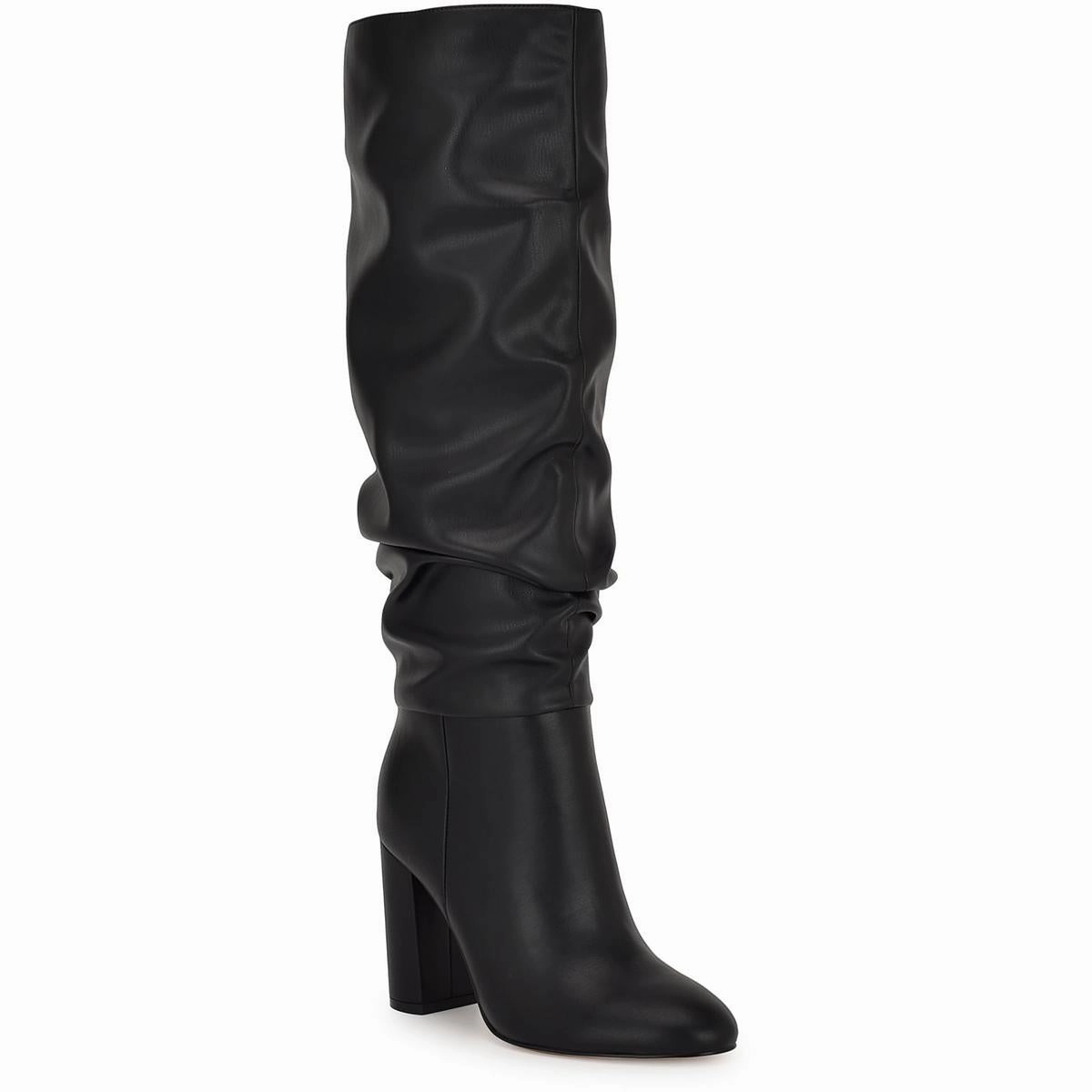 Elasticated Arch support Womens Block Heel Faux Leather Knee-High Boots