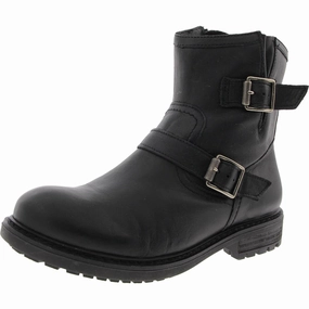 Womens Buckle Leather Motorcycle Boots Lace Closure Outdoor Ready