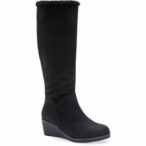 Wide fit Insulated Hiking Trails Womens Faux Fur Lined Faux Suede Wedge Boots