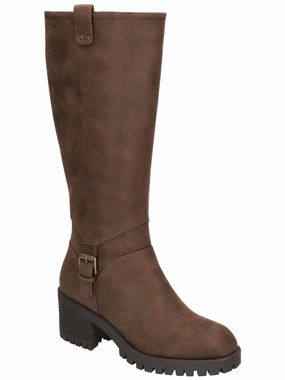 Womens Faux Leather Zipper Knee-High Boots Olive Tone Stage Show