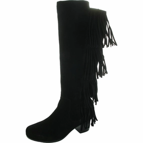 Water Wall Womens Fringe Leather Knee-High Boots