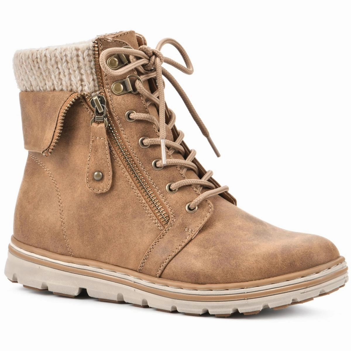 Womens Lace-Up Faux Leather Booties High Traction Trail Runner