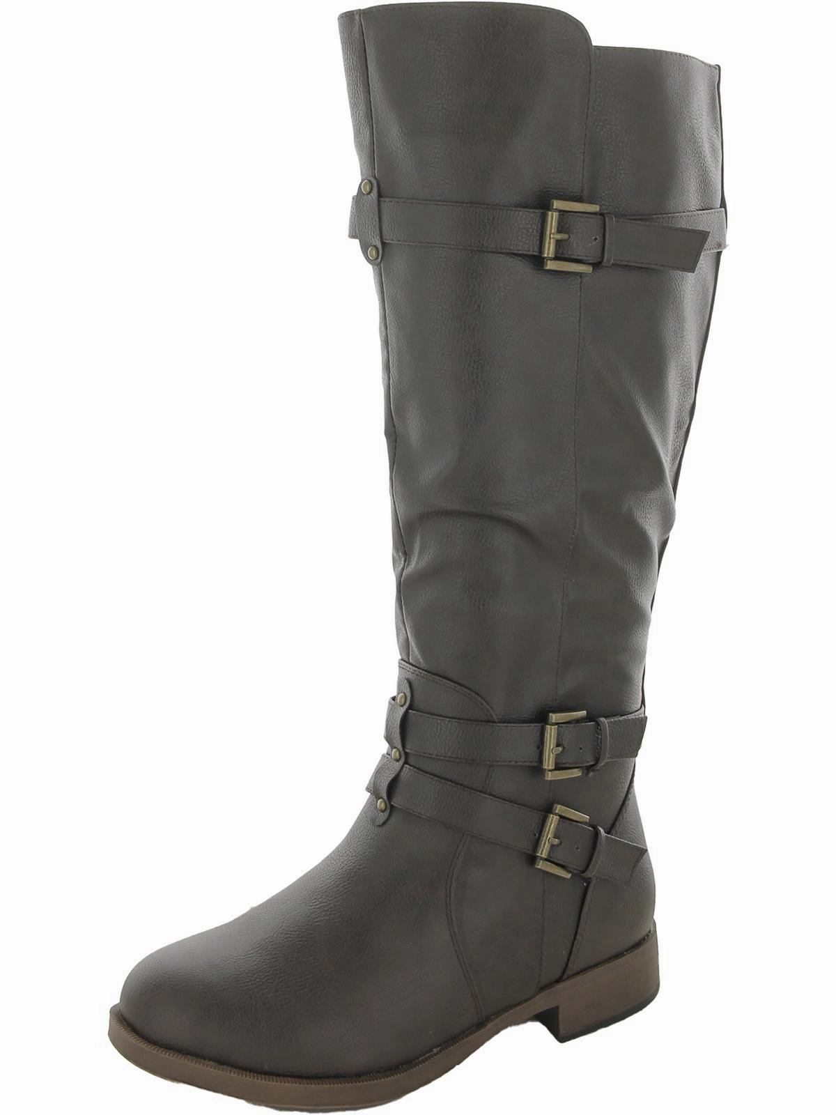 Deep Tread Womens Leather Wide Calf Knee-High Boots
