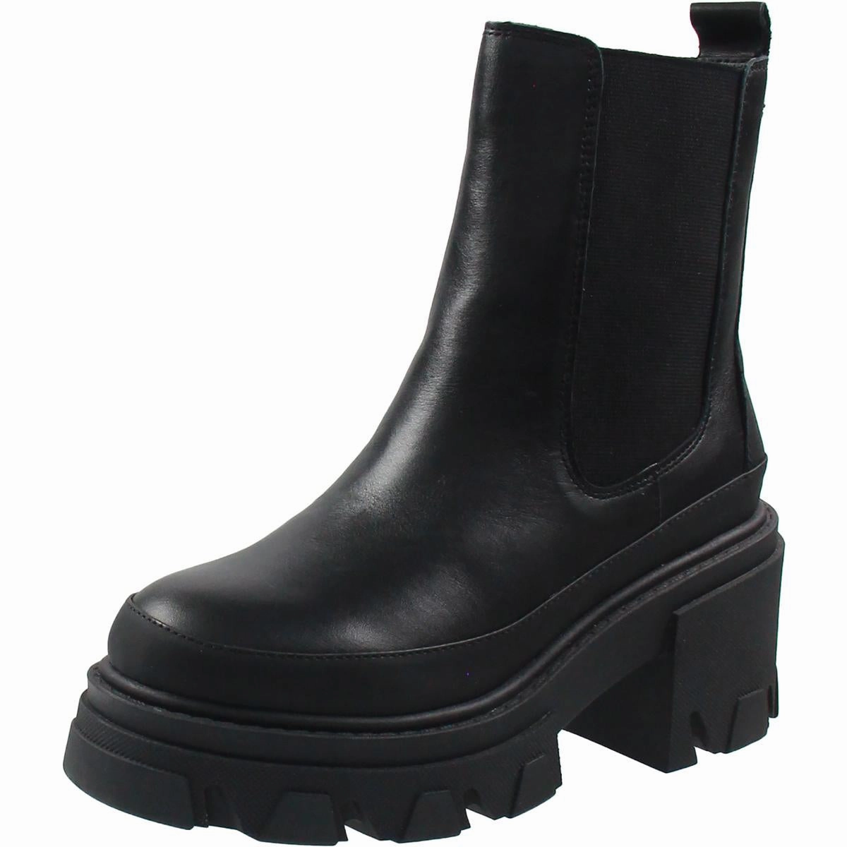 mesh material Womens Lugged Sole Leather Chelsea Boots