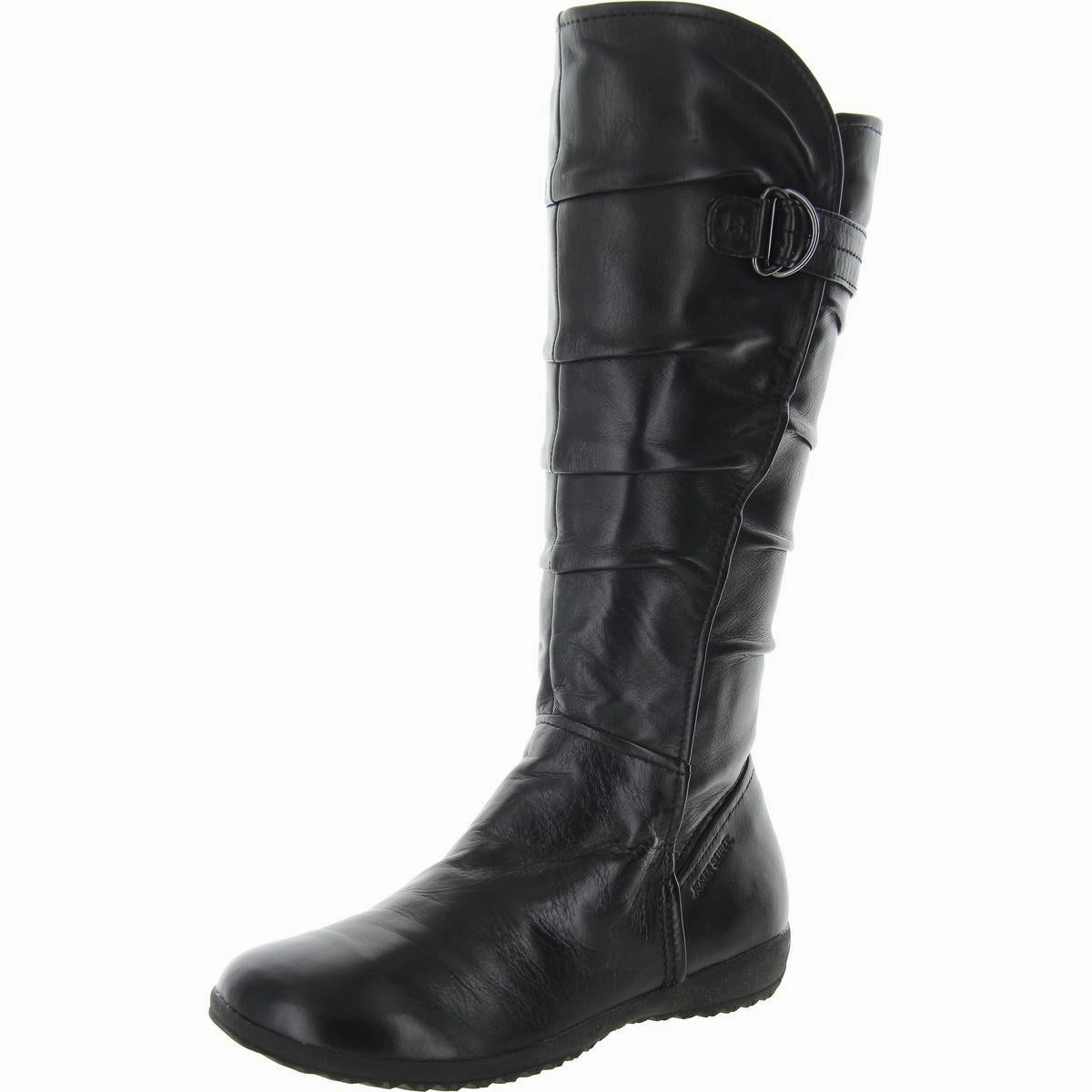 Womens Ruched Leather Knee-High Boots Shear Warm Mid Length