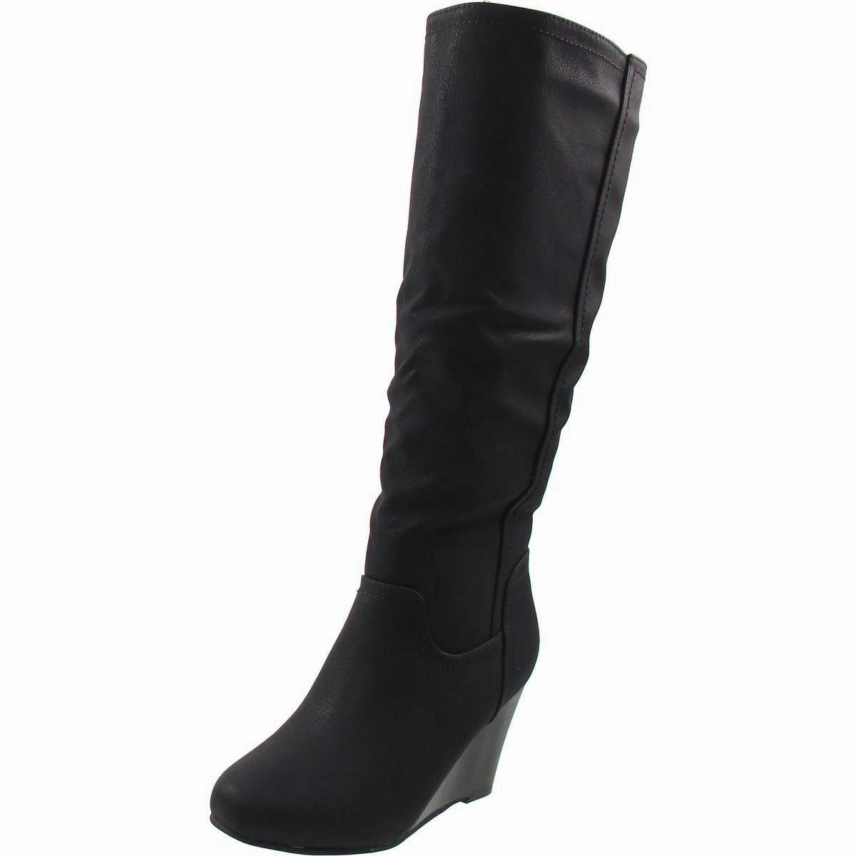 Womens Solid Faux Leather Knee-High Boots Odor Resistant Leather Material