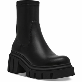 Womens Solid Faux Leather Motorcycle Boots Shock Absorber