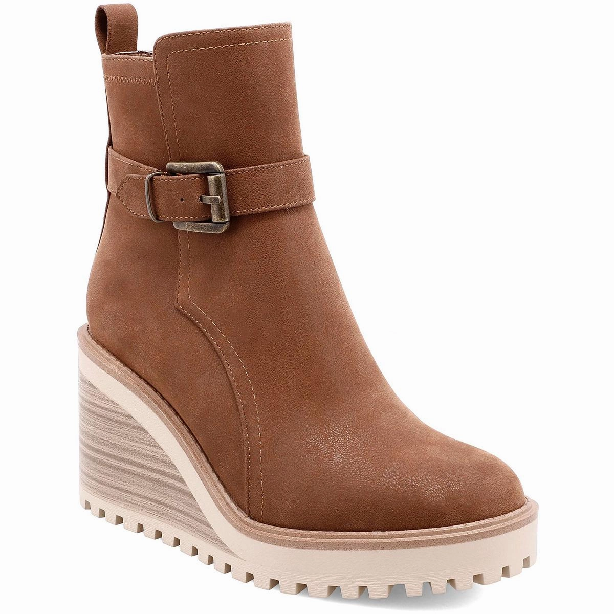 Womens Solid Man Made Wedge Boots Zip Closure