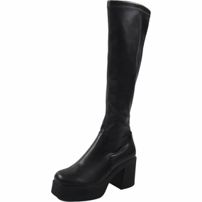 Womens Zipper Faux Leather Knee-High Boots Metallic Edge Stable Support Night Travel