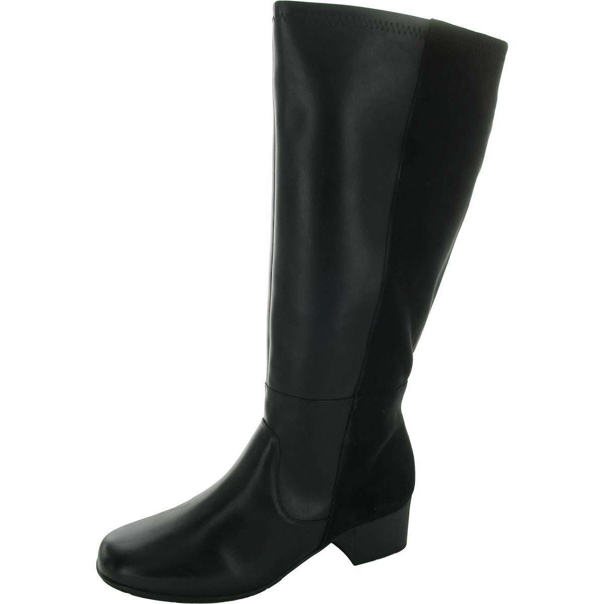 Womens Zipper Leather Mid-Calf Boots Canvas Material Tough Sole